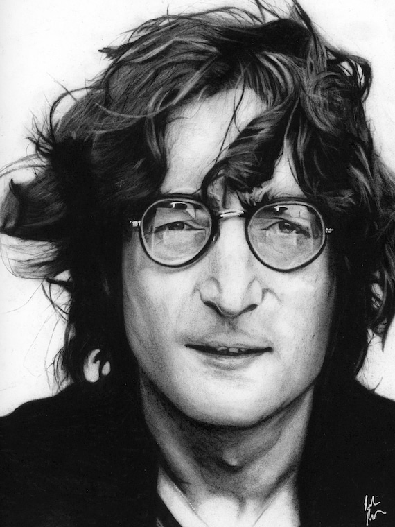 ジョン・レノンの手作り木炭イラストプリント、ビートルズのファン