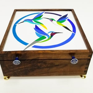 Hand Painted Hummingbirds on Native Missouri Walnut Box - Jewelry Box - Storage Box - Keepsake Box - Box with Lid