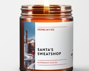 SANTA'S SWEATSHOP (Peppermint Mocha) Funny Soy Wax Christmas Candle - LGBTQ+ Owned Business