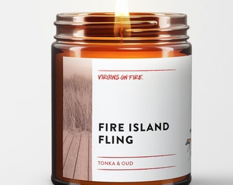 FIRE ISLAND Fling | Tonka and Oud Scented | Virgins On Fire Candle Co. | Handmade Candle | 100% Soy | Gay Pride | LGBTQ | Gay Owned Business