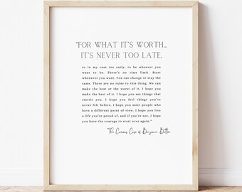 For What It&#39;s Worth Fitzgerald Quote Print and Ship, F. Scott Fitzgerald Quote, Typography Print, Boho Quote Print, Literary Poster