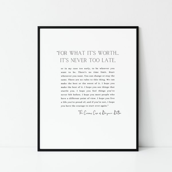 For What It's Worth Fitzgerald Quote Print, F. Scott Fitzgerald Quote, Typography Print, Boho Quote Print, Literary Poster, Inspirational
