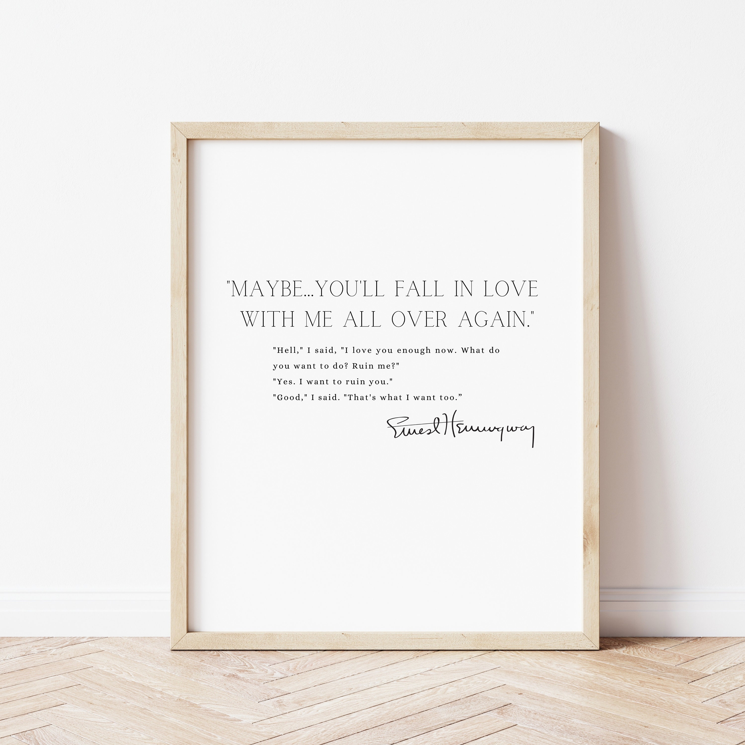 Ernest Hemingway Quote, Farewell to Arms, Fall in Love, Print, Literary Poster, Literary Print, Inspirational Wall Art, Love Quotes