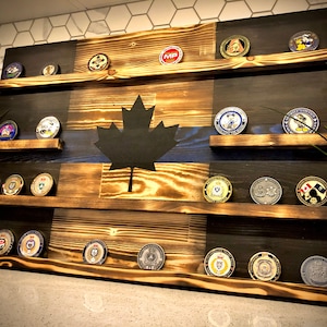 Challenge Coin Display | Police Gifts | Challenge Coin Holder | Rustic Challenge Coin Display Case | Thin Blue Line