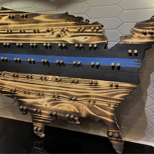 Exhibición de monedas de desafío / Regalos de policía / Soporte de monedas de desafío / Línea azul delgada / Exhibición de mapa estadounidense / Personalizado / Regalos de policía