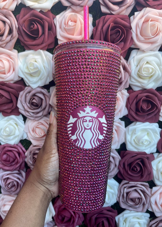 Rose Gold With Pink AB Full Glitter Rhinestone Bling Venti Acrylic