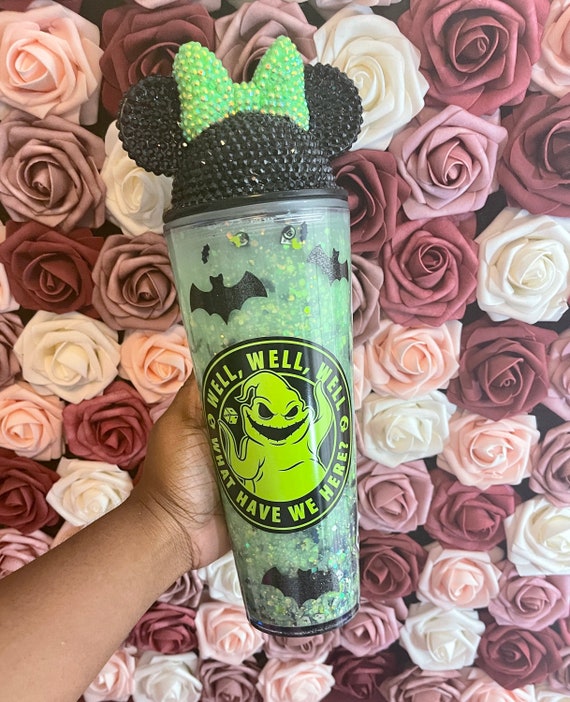 Green Halloween Snow Globe Tumbler Glows Blue Spooky Tumbler Etsy