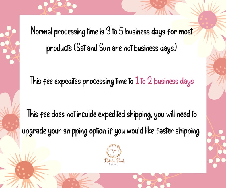 1 to 2 business days RUSH PROCESSING FEE