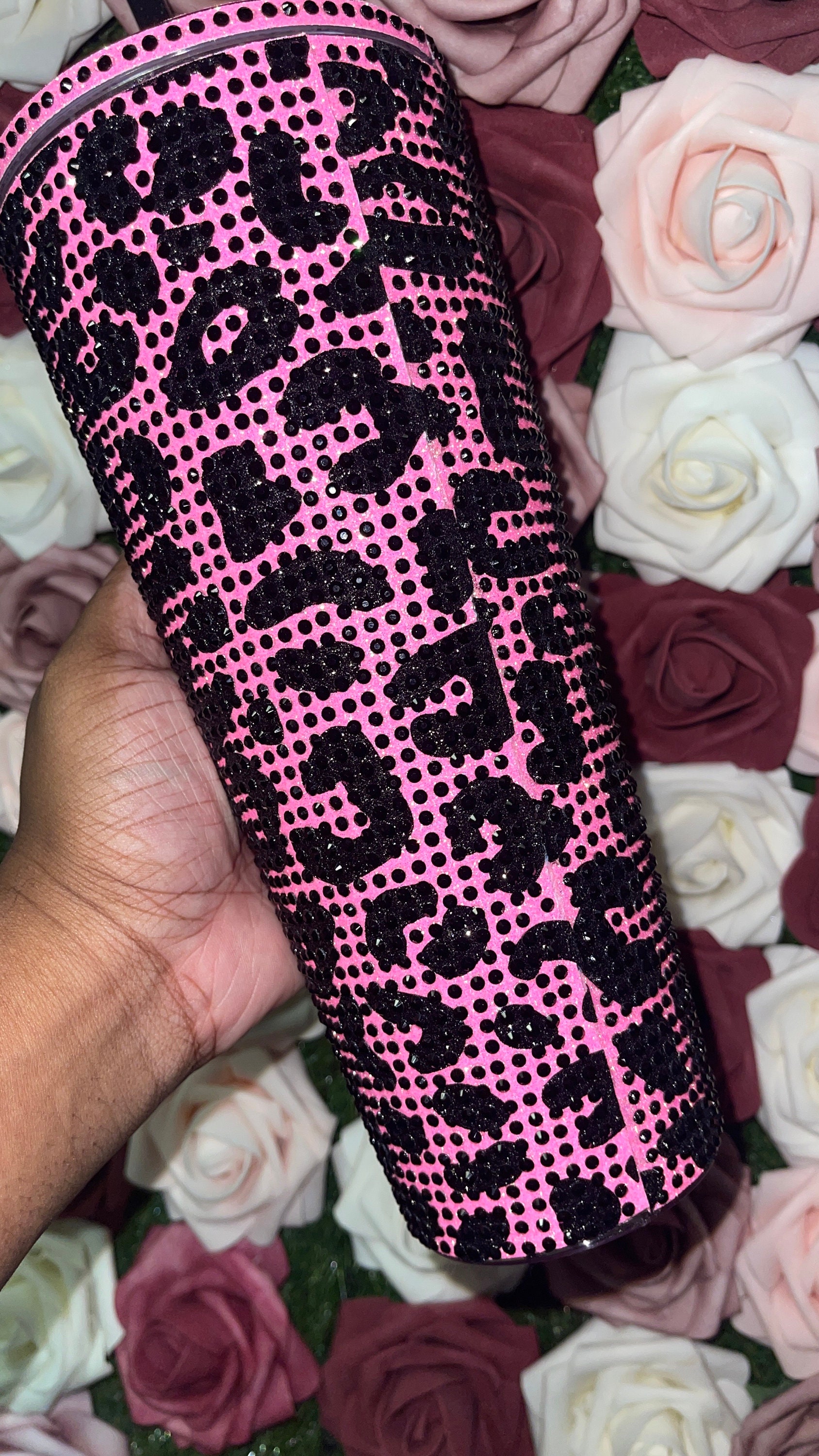 Neon Pink and Black Glitter HTV With Black Rhinestones Cheetah - Etsy