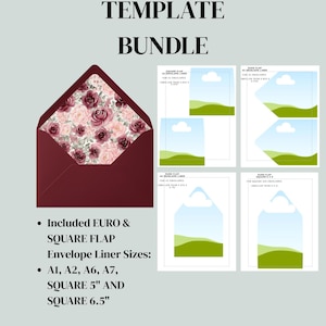 Rose bloemen bordeaux bruiloft envelop voering sjabloon bundel | DIY-afdrukbaar canvas (digitale download)