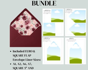 Rose Floral Burgundy Wedding Envelope Liner Template Bundle | DIY Printable Canva (Digital Download)