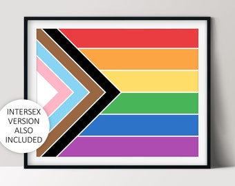 LGBT Progress Pride Flag Printable Wall Art, Intersex Inclusive Design Also Included