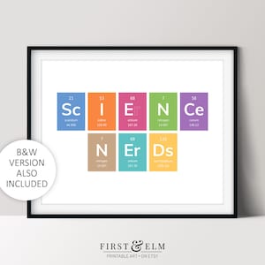 Science Nerds Print, Periodic Table of Elements, Colorful Chemistry Art, Instant Download
