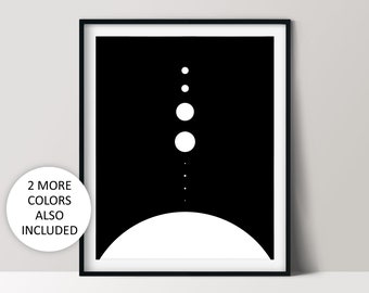 Planets to Scale, Printable Wall Art, Outer Space Poster, Astronomy Minimalist Decor