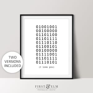 Binary Code I Love You Print, Computer Science Art, Nerdy Gifts, Instant Download