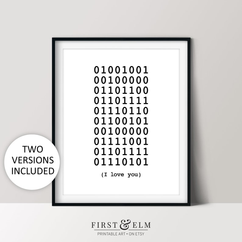 Binary Code I Love You Print, Computer Science Art, Nerdy Gifts, Instant Download image 1