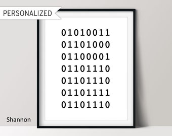 Binary Code Poster Customized With Name, Computer Geek Gifts, Personalized Digital Download