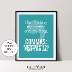 Commas Save Lives, Funny Punctuation Poster, English Classroom Sign, Printable Nerdy Home Decor