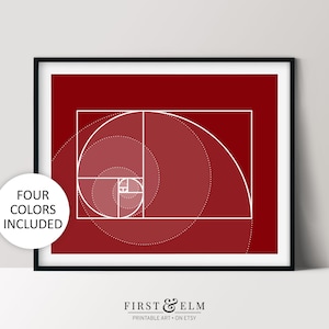 Fibonacci Spiral Art, Minimalist Design, Math Nerd Gifts, Printable Home Decor