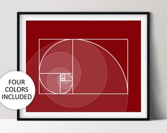 Fibonacci Spiral Art, Minimalist Design, Math Nerd Gifts, Printable Home Decor