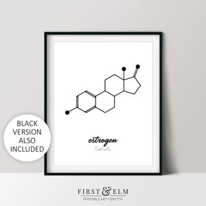 Estrogen Molecule Poster, Minimalist Science Art, Unique Classroom Décor, Instant Download