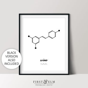 Wine Molecule Poster, Nerdy Kitchen Décor, Wine Drinker Gifts, Printable Chemistry Art