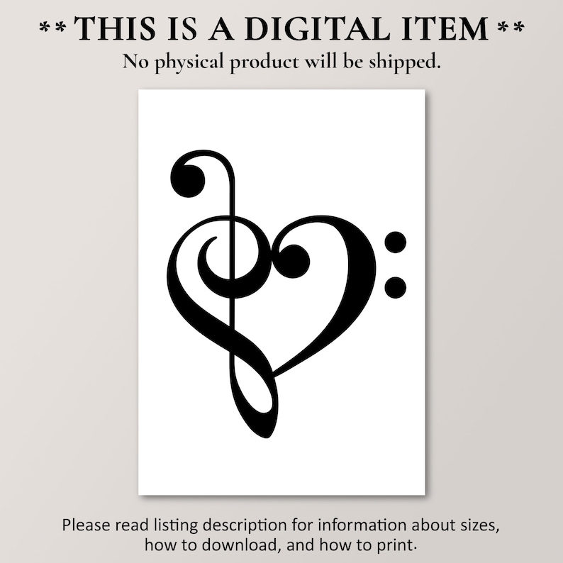Treble Clef and Bass Clef Heart Poster, Unique Music Lover Gift Idea ...