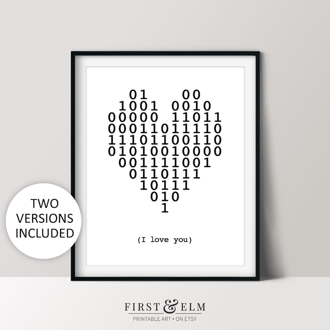Binary Code Poster, Heart Shaped I Love You, Unique Nerd Gifts ...