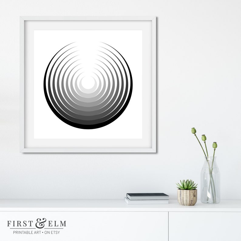 Black and White Abstract Circle Art Minimalist Design Etsy