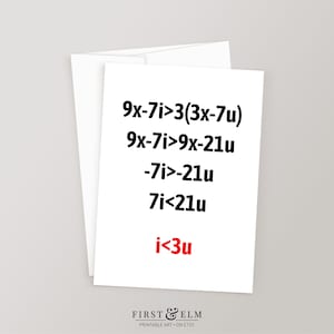 Biglietto stampabile "Ti amo", biglietto d'auguri per geek di matematica, messaggio di anniversario nerd