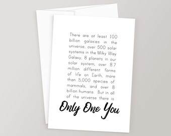 There’s Only One You, Printable Greeting Card, Unique Birthday Message, Card for Best Friend, Thinking of You