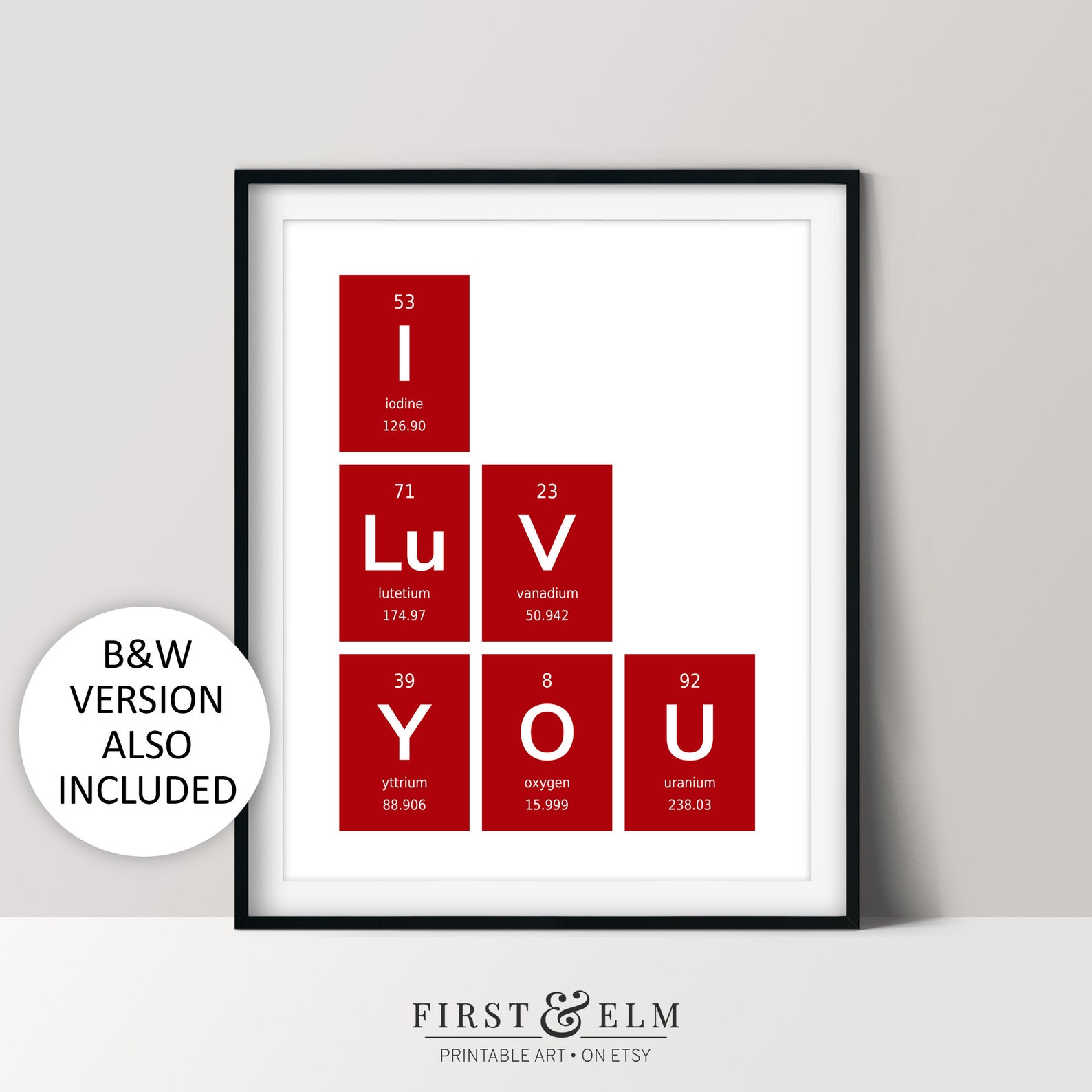 I Love You Poster Periodic Table of Elements Science Nerd Etsy
