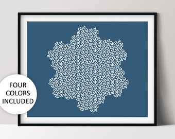 Gosper Curve Print, Minimalistyczny wystrój dla nerdów, Plakat artystyczny z matematyki, Wydrukowany wystrój klasy
