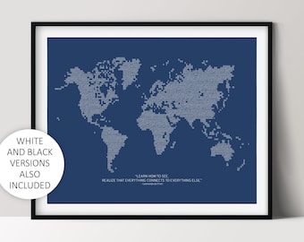 Binary Code World Map Poster, Unique Programmer Office Décor, Instant Download