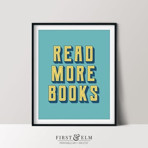 Read More Books, Retro Book Lover Sign, Home Library Décor, Printable Classroom Art