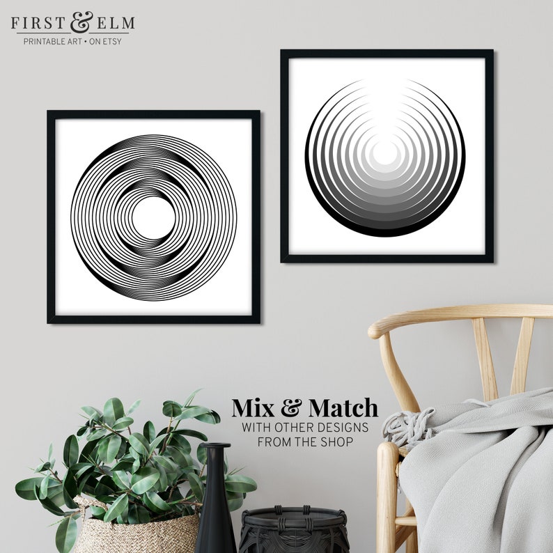 Black and White Abstract Circle Art Minimalist Design Etsy