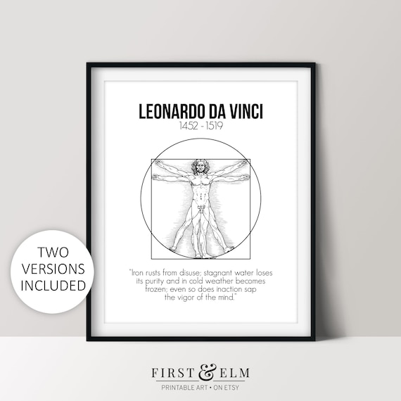 Leonardo Da Vinci Print, Vitruvian Man Poster, Famous Scientist