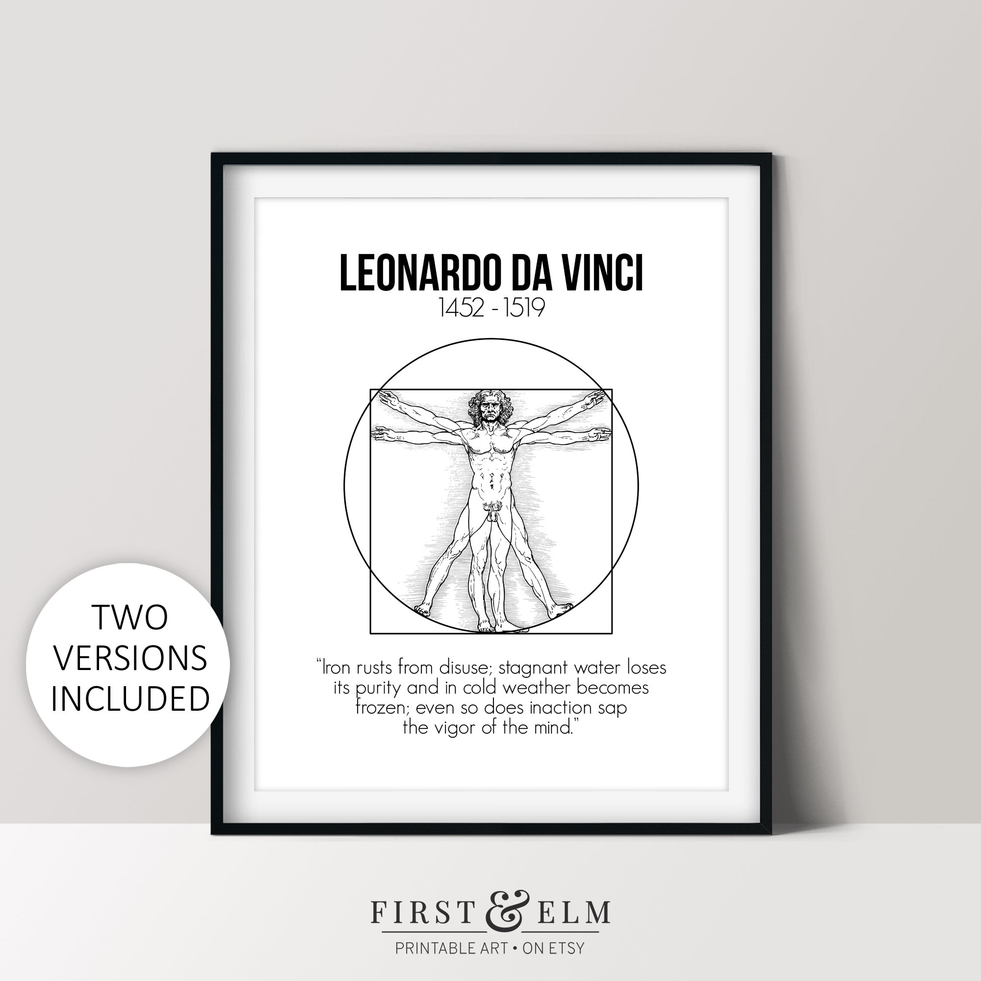 Quadro Su Tela Leonardo Da Vinci – Uomo Vitruviano, Stampa Artistica 40x30 Cm Su Telaio In Legno, Pronto Da Appendere, Fabbricato In Europa