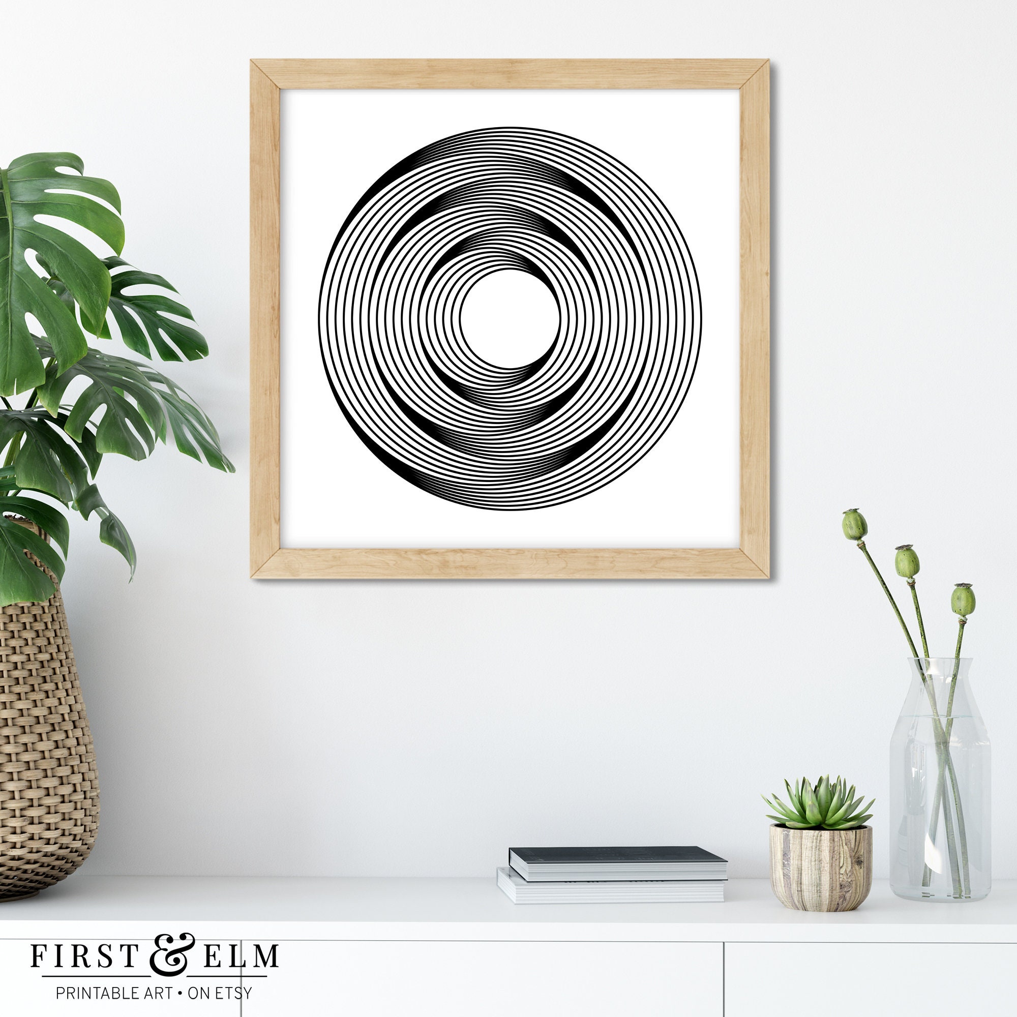 Abstract Circles Art Black and White Poster Modern Etsy