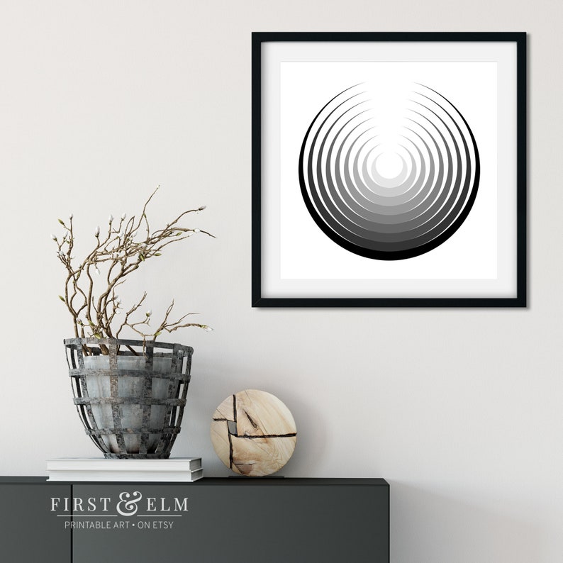 Black and White Abstract Circle Art Minimalist Design Etsy