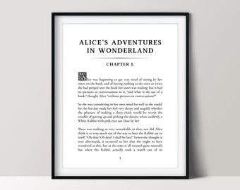 Alice in Wonderland, First Page of Book, Home Library Décor, Gifts for Readers, Instant Download