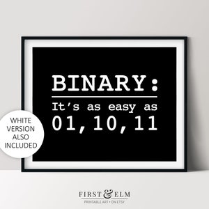 Binär: Es ist so einfach wie 01 10 11, Binary Code Print, Programmierer Humor, Sofort Download