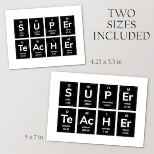 Printable Super Teacher Greeting Card, Periodic Table of Elements, Unique Gifts for Chemistry ...