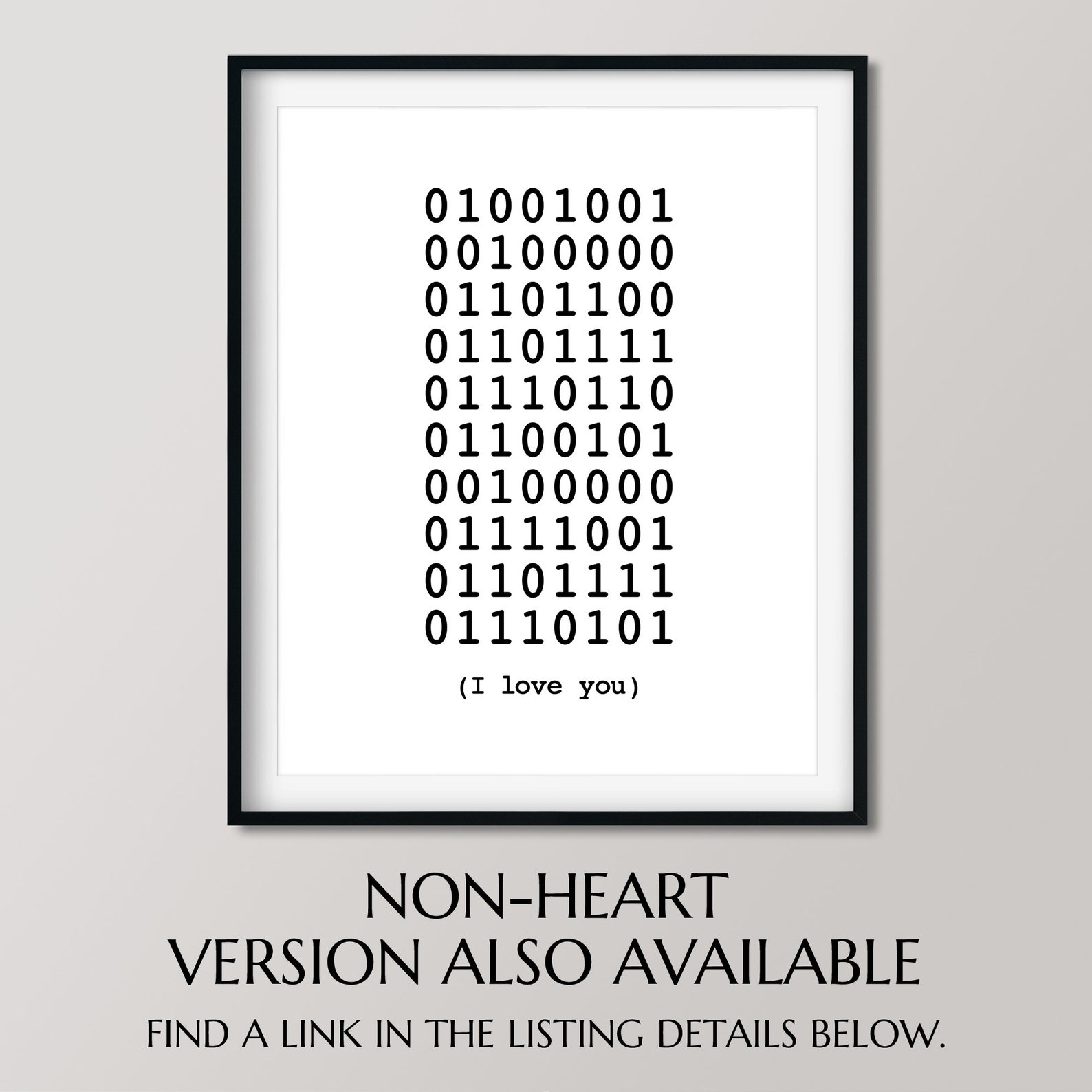 Binary Code Poster Heart Shaped I Love You Unique Nerd Etsy