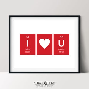 Science Nerd “I Love You” Poster, Periodic Table of Elements, Printable Chemistry Art