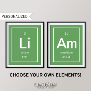 Choose Your Own Elements, Periodic Table Set of Prints, Unique Science Art, Printable Personalized Gifts