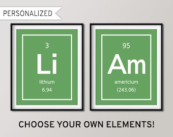 Choose Your Own Elements, Periodic Table Set of Prints, Unique Science Art, Printable Personalized Gifts