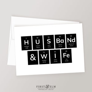 Cartão Nerdy de Marido e Mulher, Cartão Comemorativo do Dia do Casamento Science Geek, Tabela Periódica, Download Instantâneo