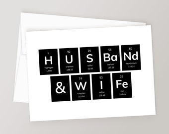 Nerdy Husband & Wife Card, Science Geek Wedding Day Greeting Card, Periodic Table, Instant Download