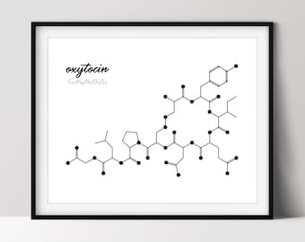Oxytocin Molecule Print, Science Theme Kids Room Décor, Gifts for Nerds, Chemistry Digital Download